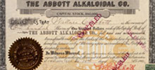 A color image of an Abbott Alkaloid Co. stock certificate from 1900.