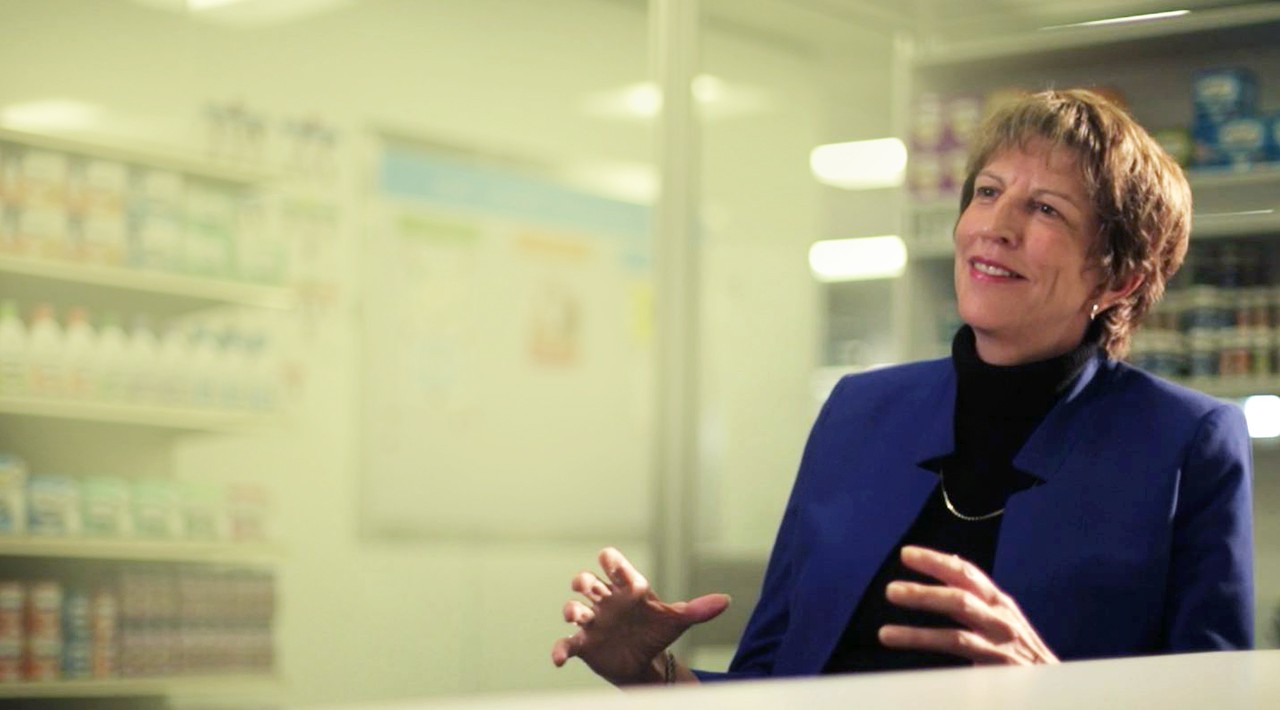 Dr. Barbara Marriage gestures with her hands while speaking.
